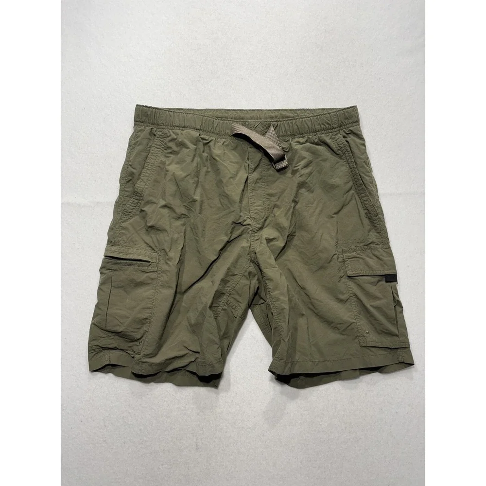 Columbia Mens Large Green Swim Shorts Cargo Pockets Mesh Lined Elastic Waist